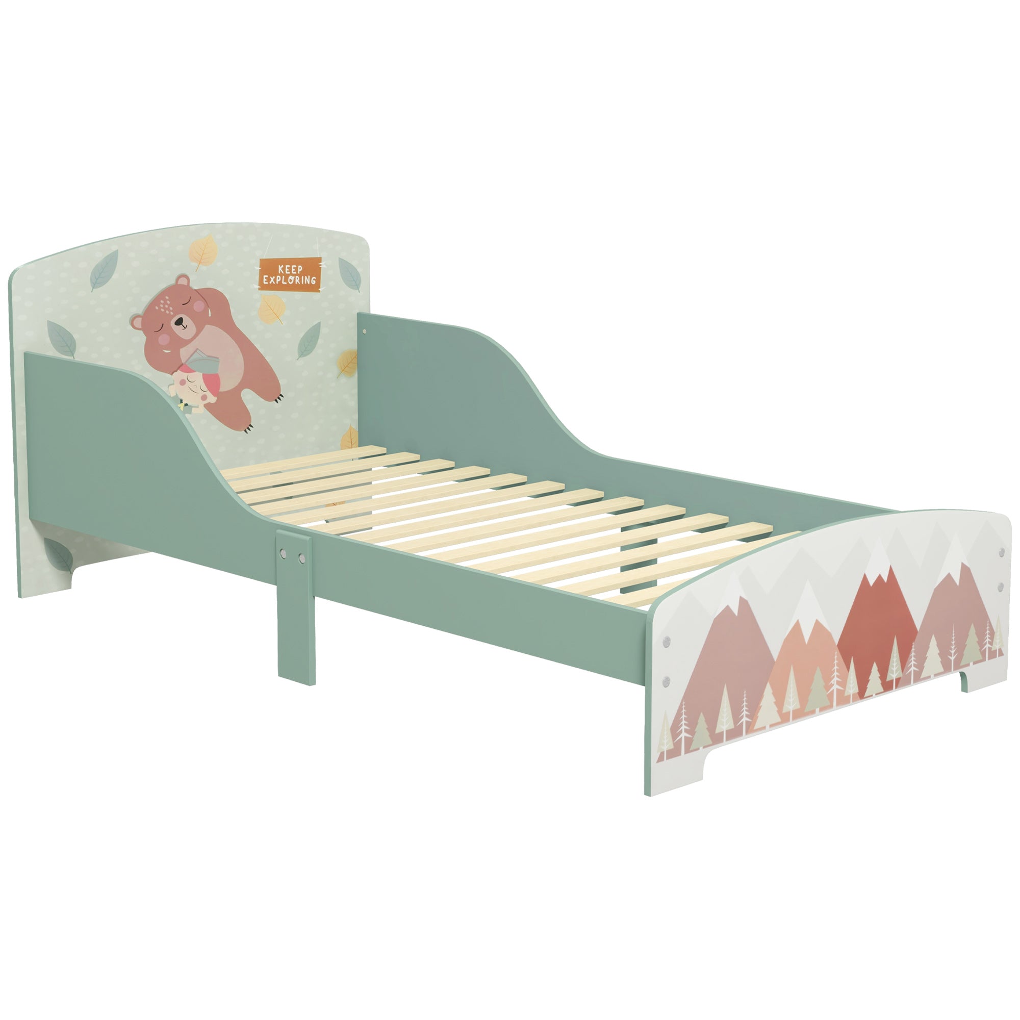 Struttura Letto Singolo per Bambini 77x143x60 cm con Bordi Rialzati e Doghe Verde