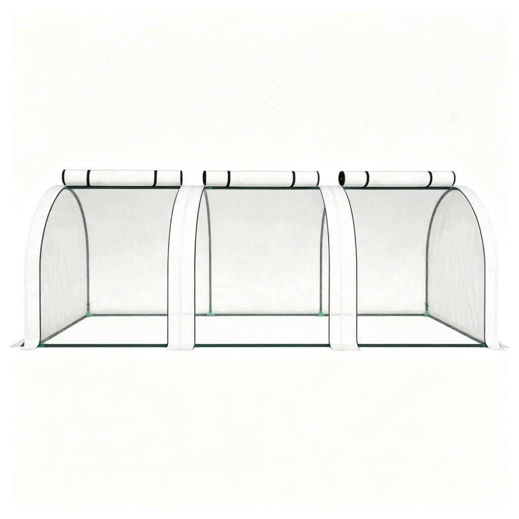Serra a tunnel con 3 porte con cerniera protezione UV per ortaggi in acciaio e PE bianco 295 × 100 × 80 cm