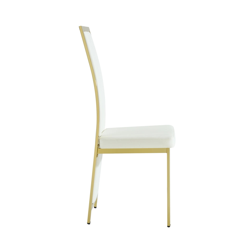 Set di 2 sedie da pranzo moderne bianco e oro con schienale alto; in PU e metallo; 109 cm