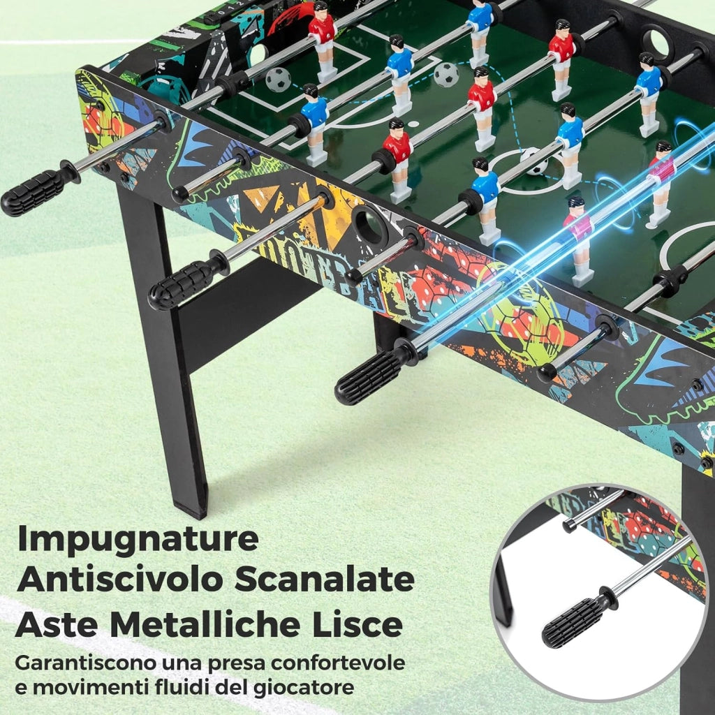 2 in 1 Calcio Balilla in Legno, Calcetto Balilla con Gambe Rimovibili 2 Palline, 2 Contatori Punteggio, Biliardino per Bambini e Adulti per Feste Casa Bar