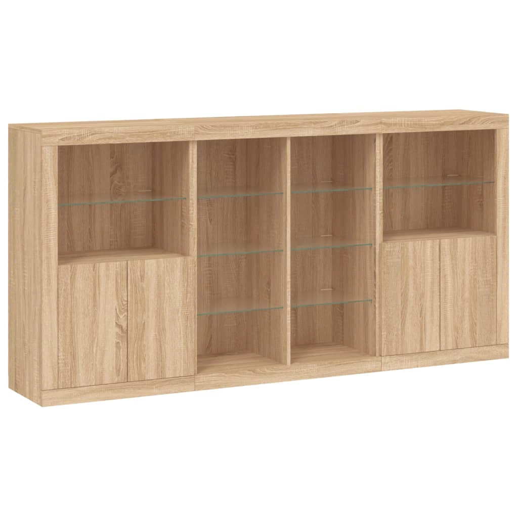Buffet credenza cassettiera armadio mobile contenitore organizer per cucina soggiorno salotto con luci LED rovere Sonoma 202 x 37 x 100 cm marrone 02_0029952