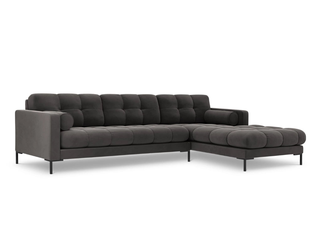 Cosmopolitan Design - Divano angolare destro "Bali" 5 posti in velluto grigio scuro 