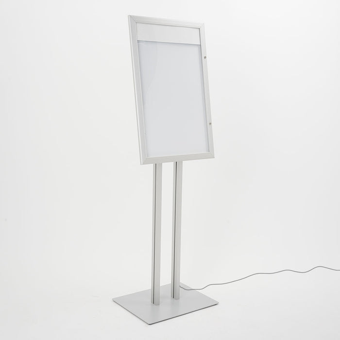 Espositore a Leggio con Piantana 51,4x79 cm in Alluminio con Led Porta Menù Silver