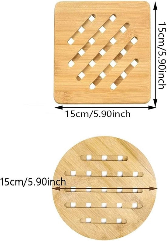 Sostegni in Bambù - Resistente al Calore - Lavabili - 15 cm - Riciclabili - Adatti alla Cucina - 4 Pezzi