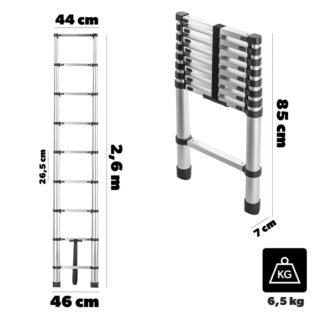 Scala domestica telescopica in alluminio KADAX, estensibile e pieghevole, 9 gradini, portata 125 kg
