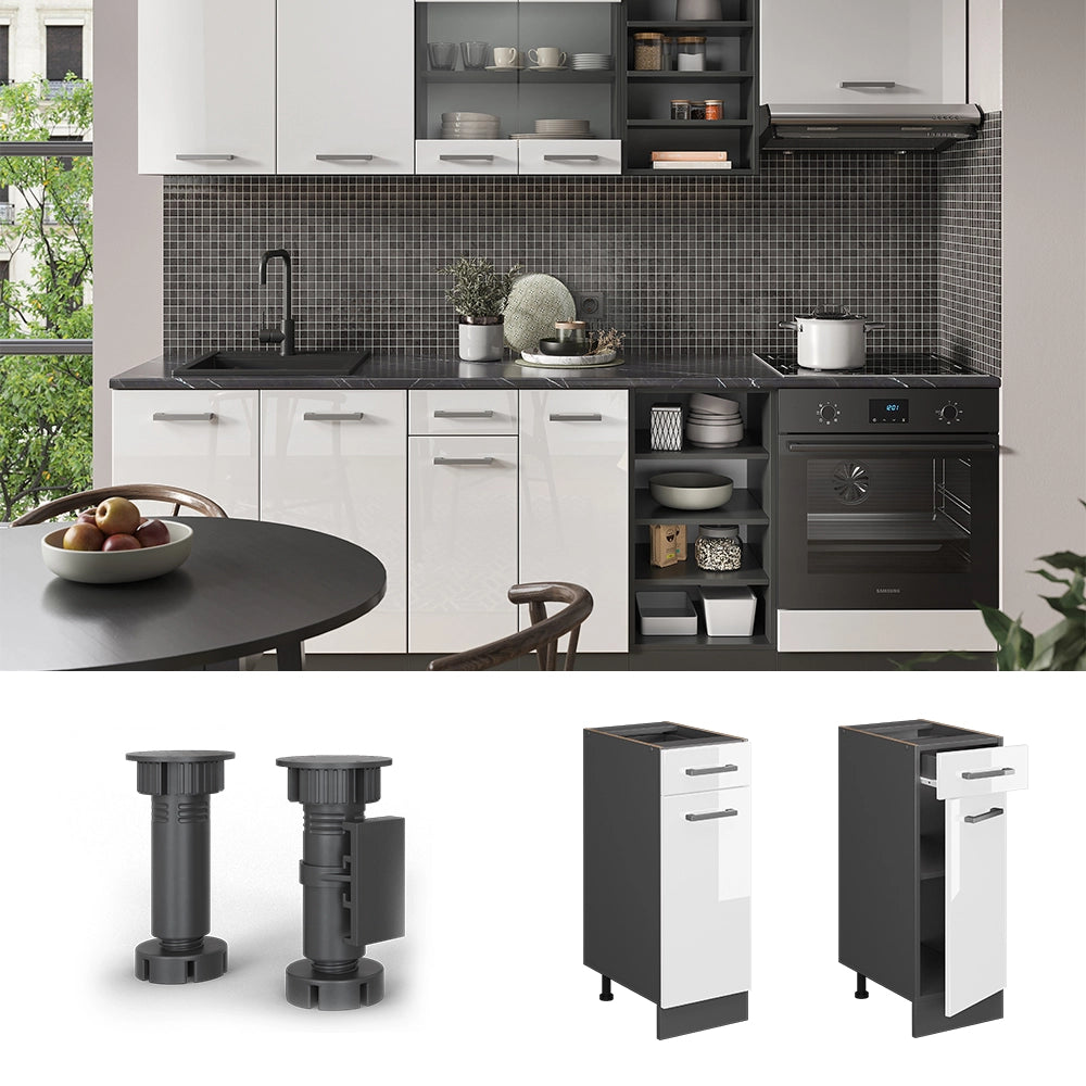 Vicco Mobiletto base per cucina Bianco lucido 30 cm , PL Antracite