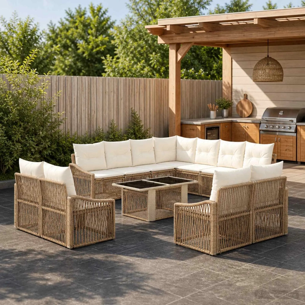 Set Divano da Giardino 12 pz Beige e Bianco Crema polyrattan 3437331