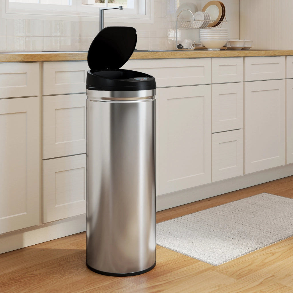 Bidone per Cucina Automatico 50L ¨C zephmum ¨C Acciaio Inossidabile Argento 30.5x30.5x85cm
