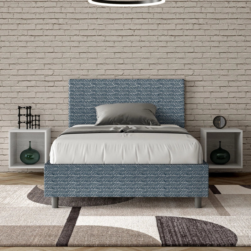 Letto imbottito 1 piazza e mezza 120x190 cm tessuto Aragona Adele - Senza rete,Blu