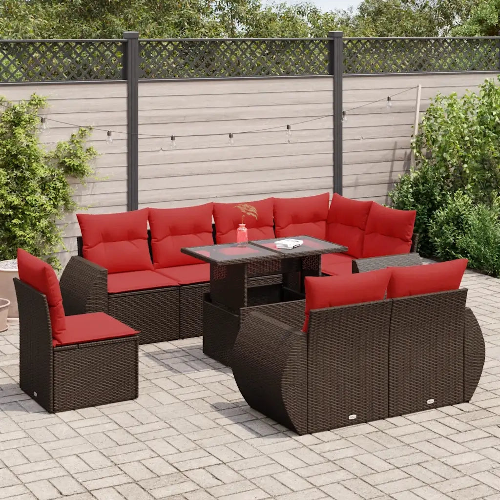 Set Divani Giardino 9 pz con Cuscini Marrone Polyrattan Acacia 3326665