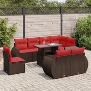 Set Divani Giardino 9 pz con Cuscini Marrone Polyrattan Acacia 3326665