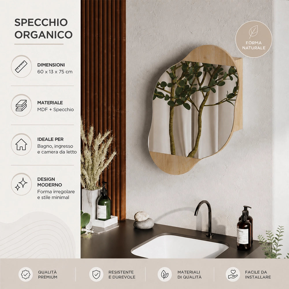 Specchio Nuvola con Mensole Scaffale Salvaspazio 60x13x75cm Zaffiro di Quercia