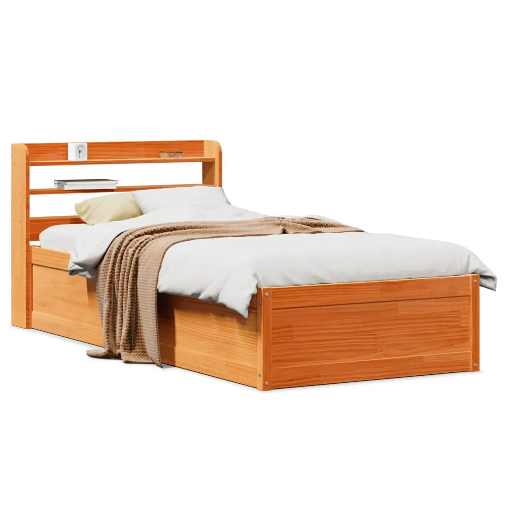 Giroletto con Testiera-Struttura Letto con testiera Marrone Cera 100x200 cm Massello Pino 367464