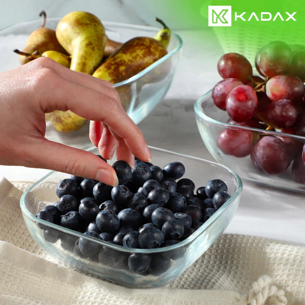Ciotola per insalata KADAX in vetro, ideale per snack, insalate e frutta, forma quadrata, 13,5 cm.