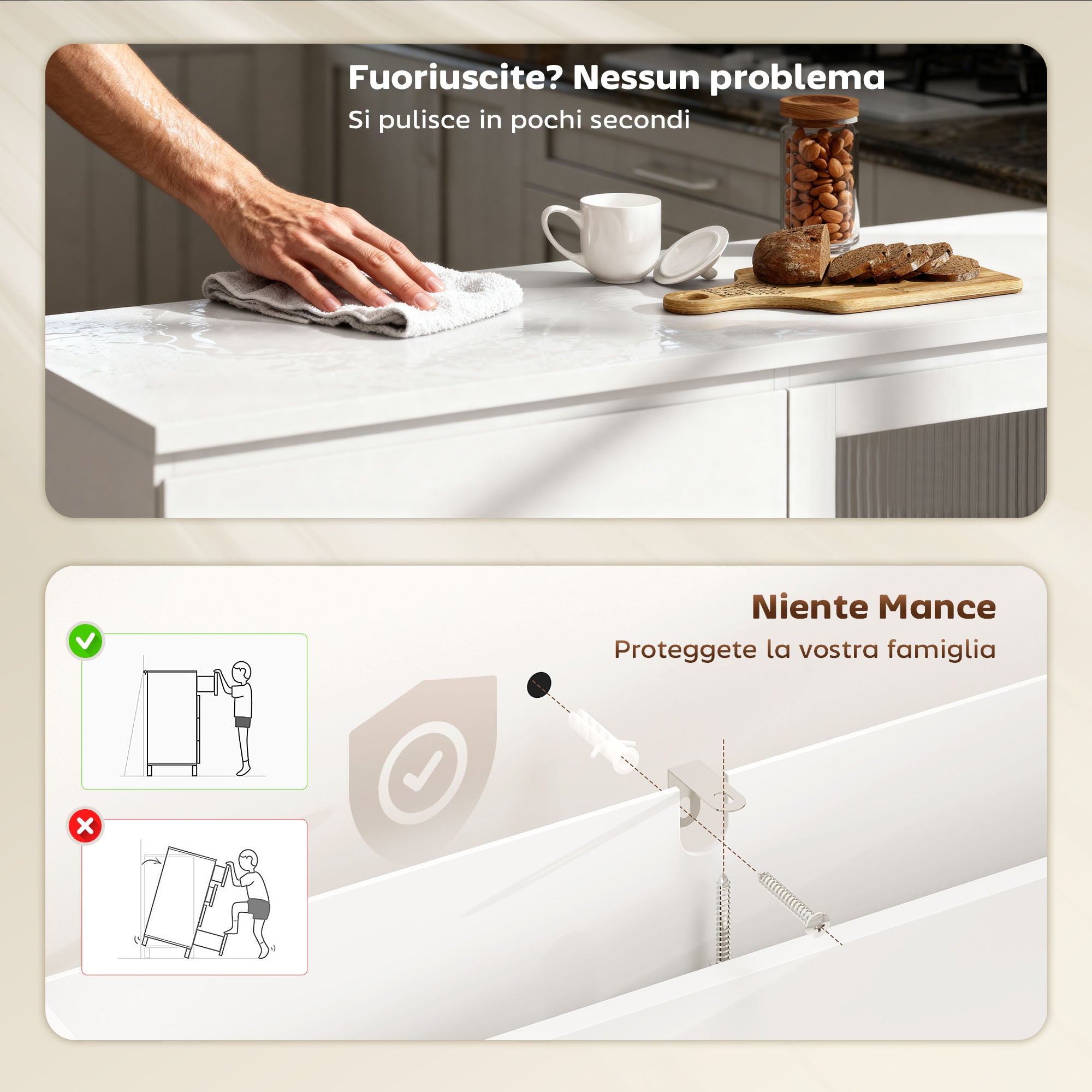 Credenza Buffet 120x40x91 cm con 4 Cassetti e Armadietto con Ante in Vetro in Legno Bianco