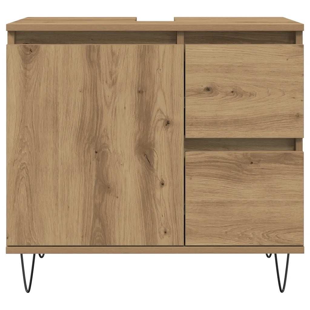 Mobiletto da bagno pratico e industriale 65 x 33 x 60 cm in legno di rovere lavorato a mano 02_0051107