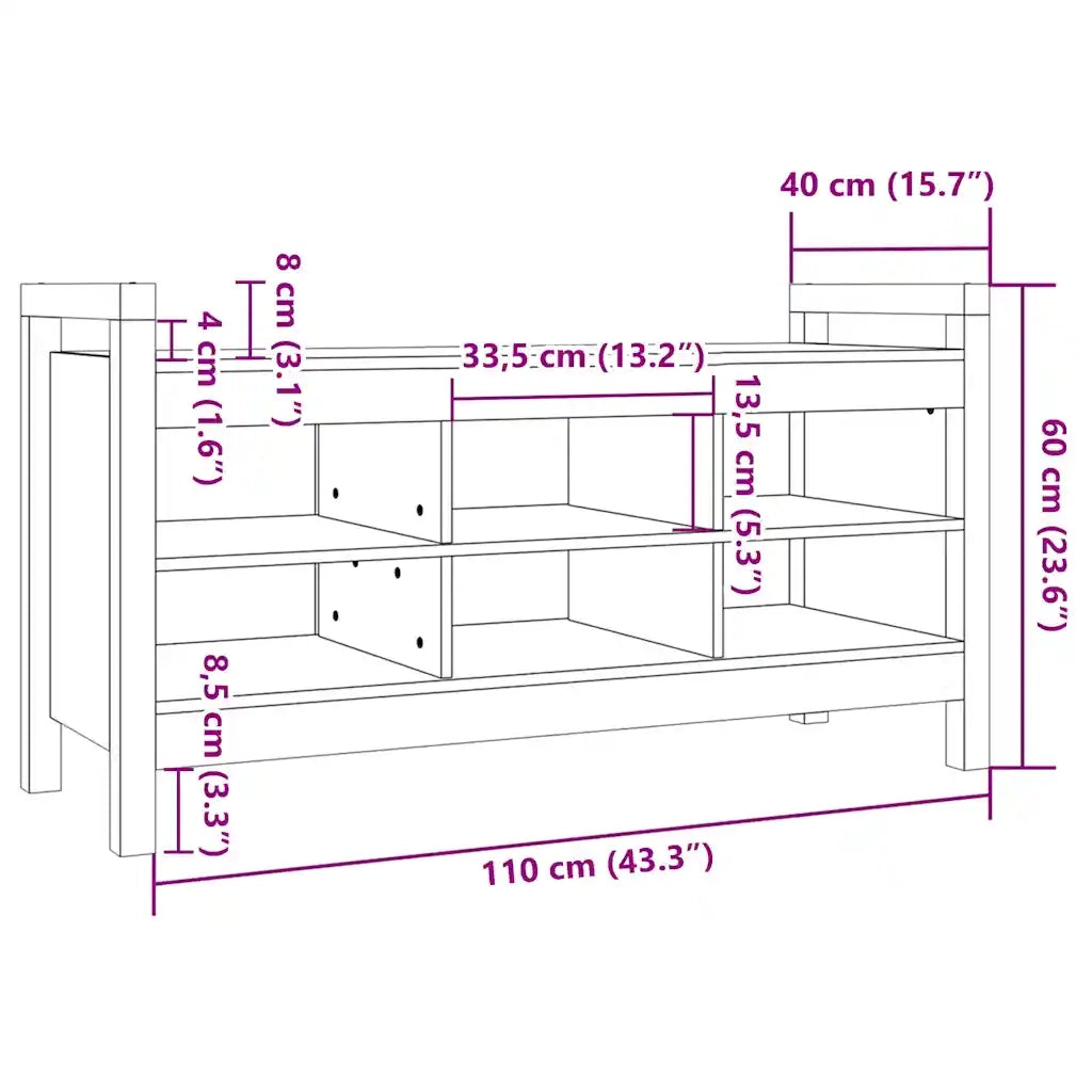 Panca da Ingresso Ambra 110x40x60 cm in Legno Massello di Pino