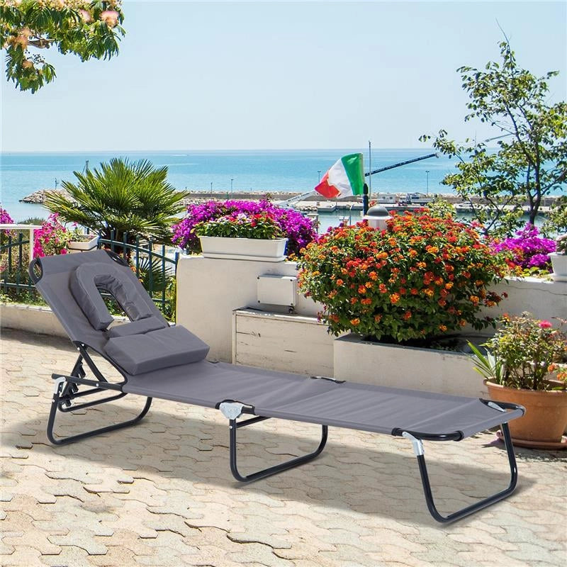 LETTINO PRENDISOLE RELAX PIEGHEVOLE CON CUSCINO 190X56X28 CM GRIGIO