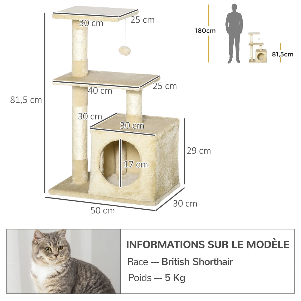 Arbre ¨¤ chat con piattaforme e nicchia ¨C zephmum ¨C beige 50x30x81.5cm