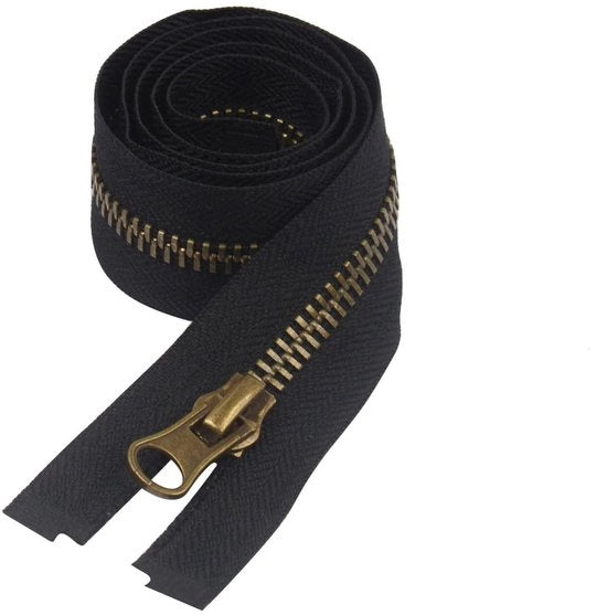 Ritssluiting 65 cm - Metallico - Materiale di Alta Qualità - Installazione Facile - Adatto per Negozio di Abbigliamento - Nero/ Ottone