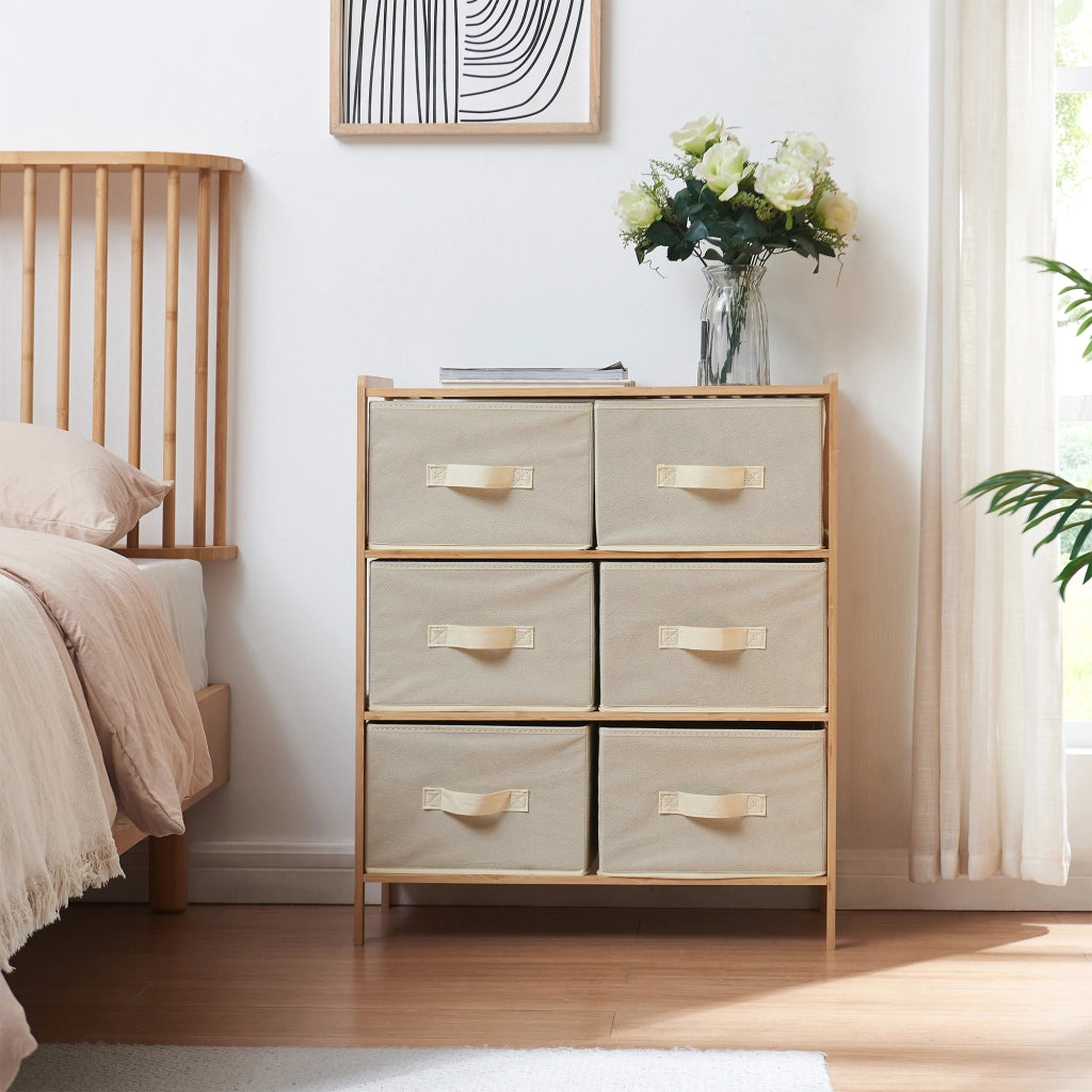 Cassettiera Maldon Comò Organizzatore con 6 Cassetti 79 x 66 x 35 cm - Naturale / Beige [en.casa]