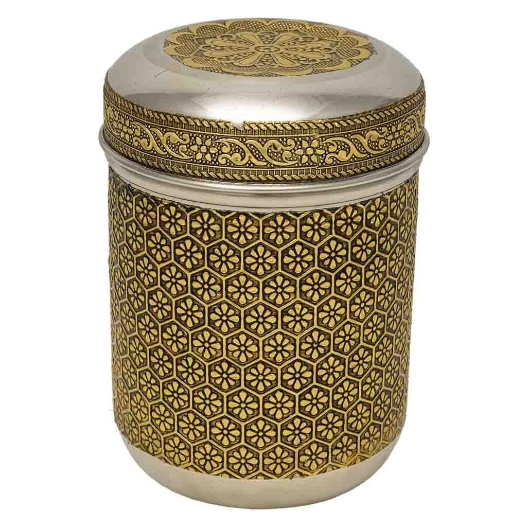 Barattolo in metallo sbalzato oro 9x9x12