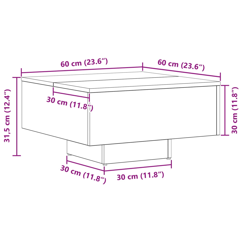 Tavolino da caffÃ¨  Nero Rovere 60x60x31,5 cm in legno ingegnerizzato