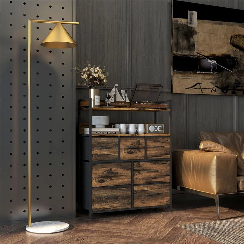 CASSETTIERA 7 CASSETTI RIMOVIBILI CON 2 RIPIANI INDUSTRIALE IN LEGNO E ACCIAIO 79X29X101 CM MARRONE E NERO