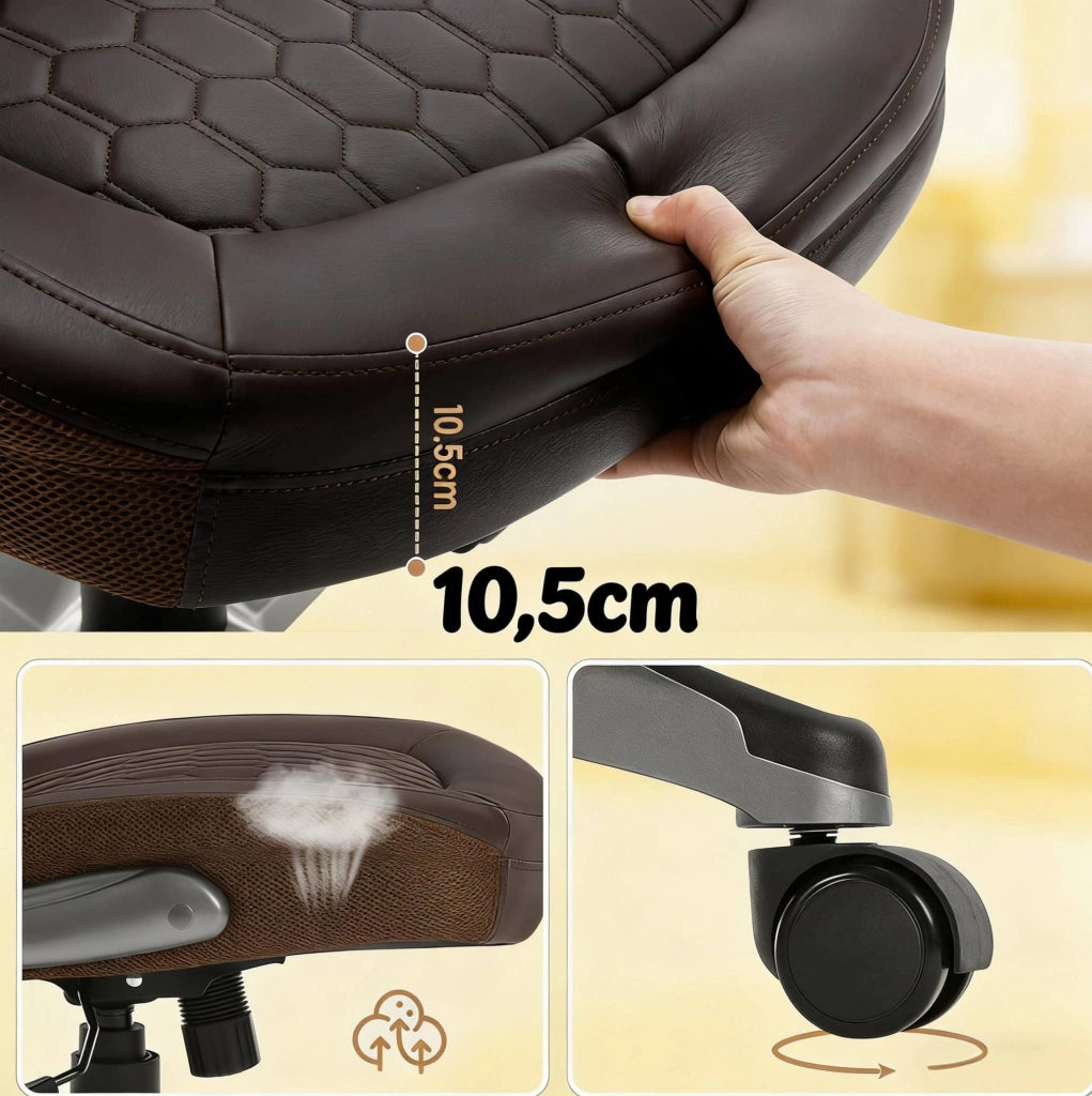 Sedia da ufficio ergonomica marrone in PU e rete, 150 kg