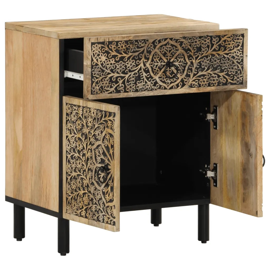 Comodino 50x33x60 cm in Legno Massello di Mango