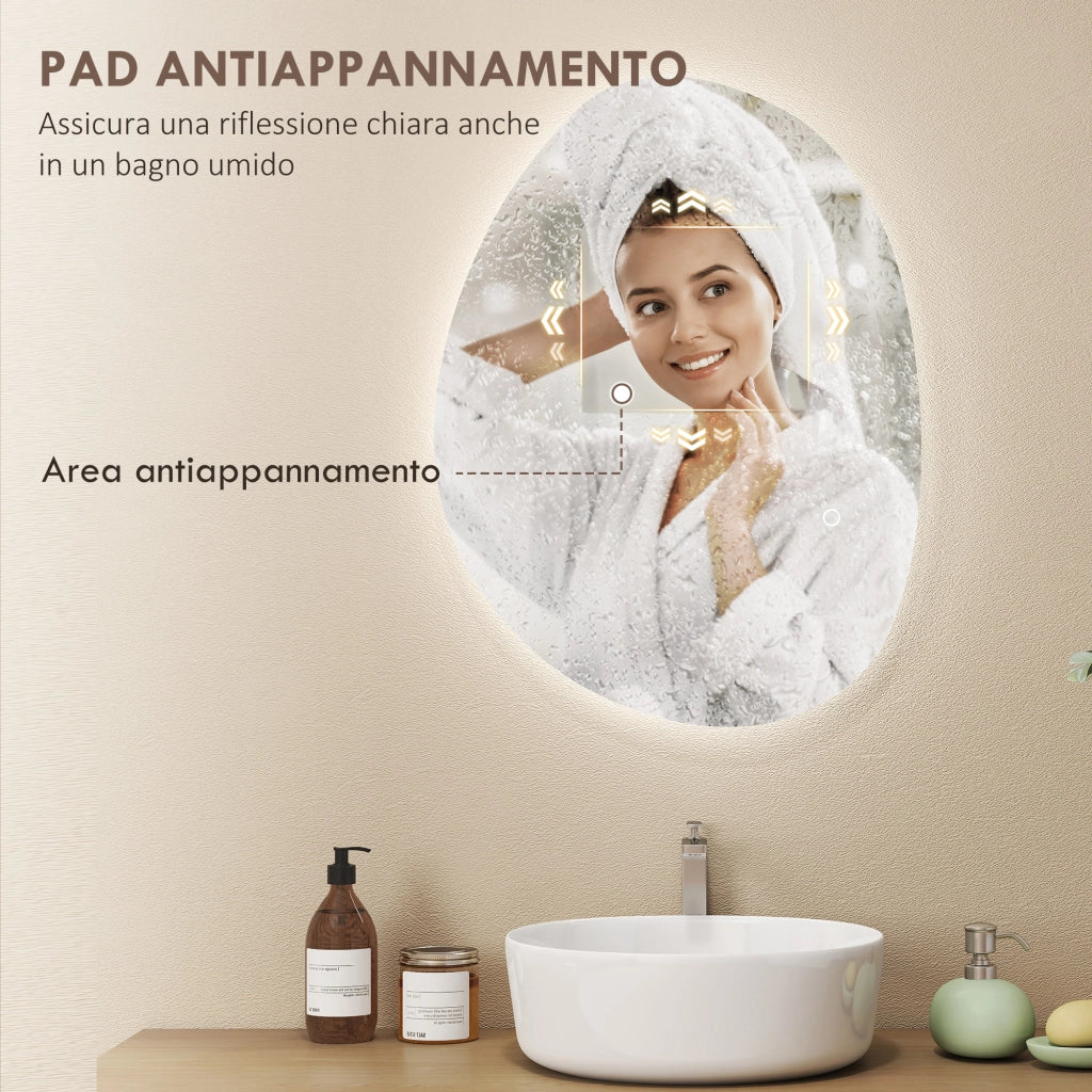 Specchio da Bagno LED con Luce Regolabile ¨C Xylo ¨C Vetro Temperato Argento 70x50 cm