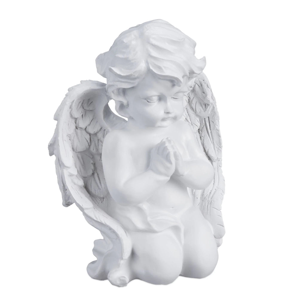 Decorazione per tomba angelo in ginocchio che prega 25 x 15 x 10 cm in resina bianca 13_0014797