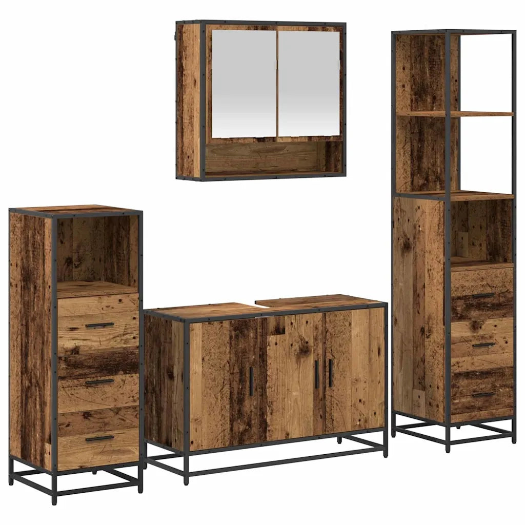 Set di mobili per il bagno con cassetto 4 pcs Legno vecchio 3402339
