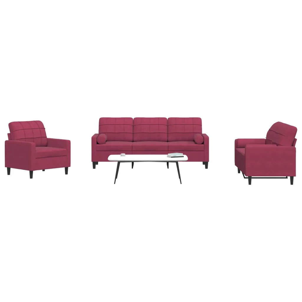 vidaXL Set di Divani 3 pz con Cuscini e Rinforzi Rosso Vino in Velluto