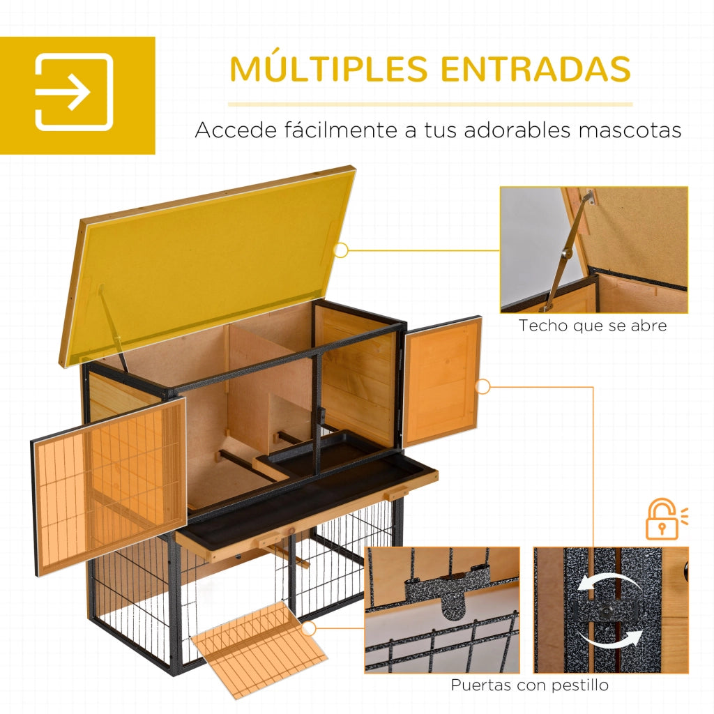 Casa per Conigli da Esterno 2 Livelli ¨C Zephmum ¨C Legno Grigio 89.5x45x81 cm