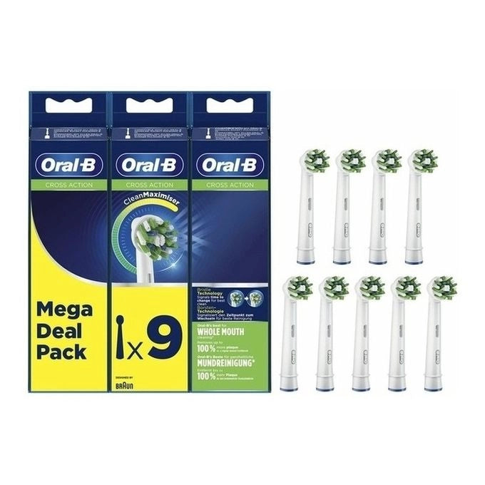Oral-B CrossAction Testine Di Ricambio Con Tecnologia CleanMaximiser, Confezione Da 9 Pezzi