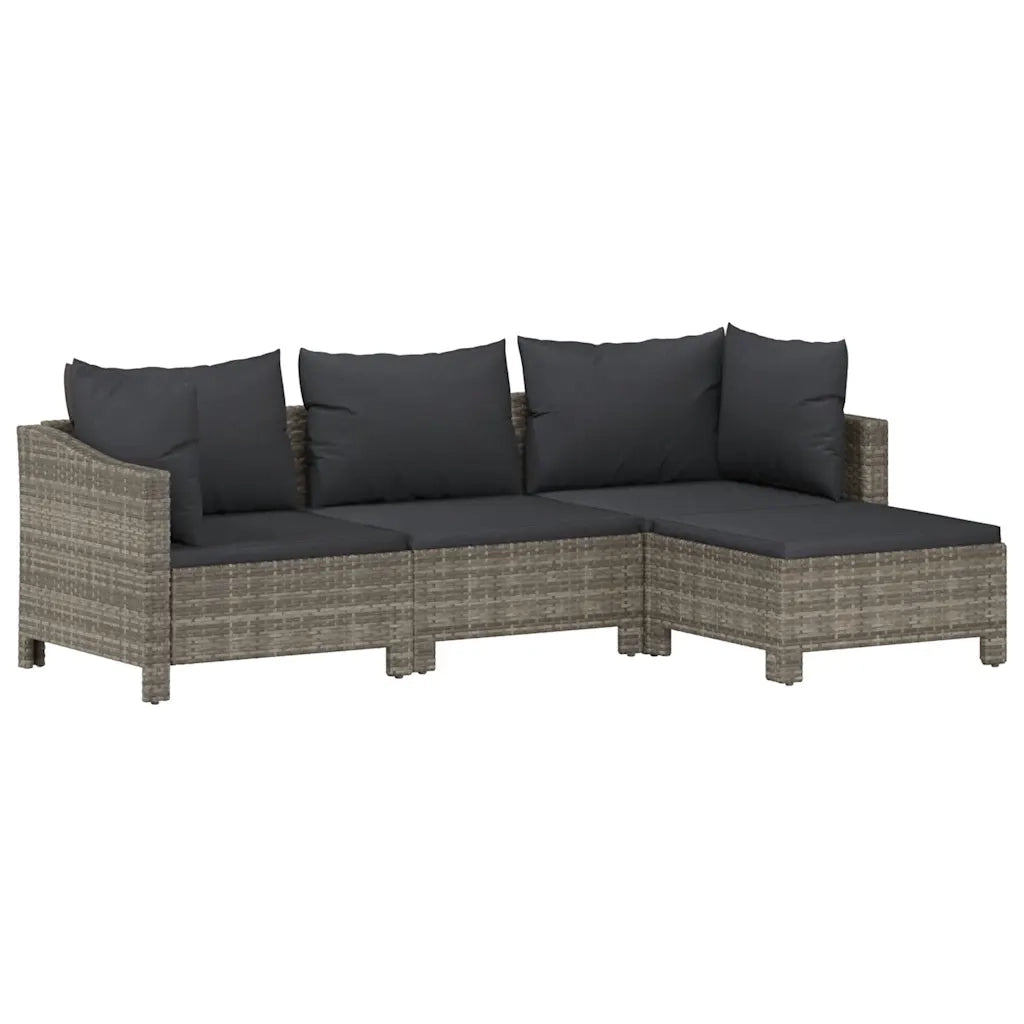 Set Divani da Giardino 4 pz | Set Salotto da Giardino con Cuscini in Polyrattan Grigio