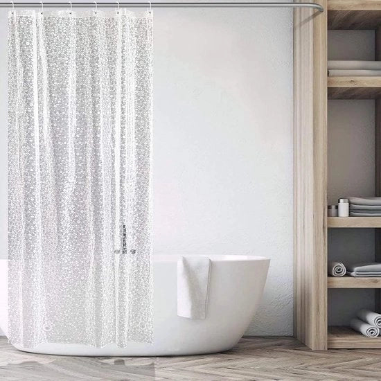 Gordino per doccia, trasparente, 100 x 180 cm, fungicida, impermeabile, con 6 ganci in acciaio inox e corda di pesatura