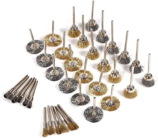 Set di pennelli rotanti in ottone acciaio - 36 pezzi - 3 mm diametro - accessori di rifinitura Dremel