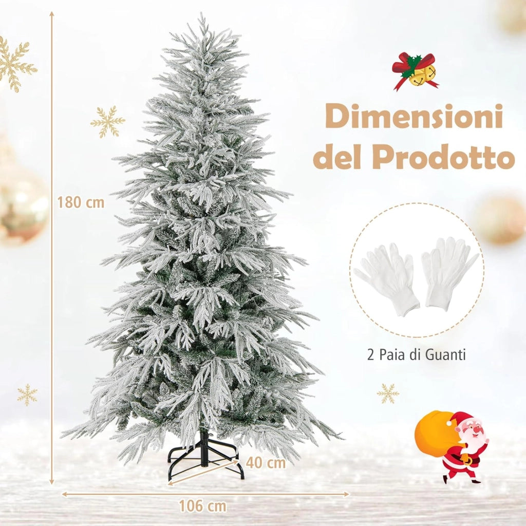 Albero di Natale Artificiale Innevato 180 cm, Albero di Natale Pre-illuminata con 250 Luci LED Bianco Caldo, 594 Punte di Ramo e Supporto in Metallo