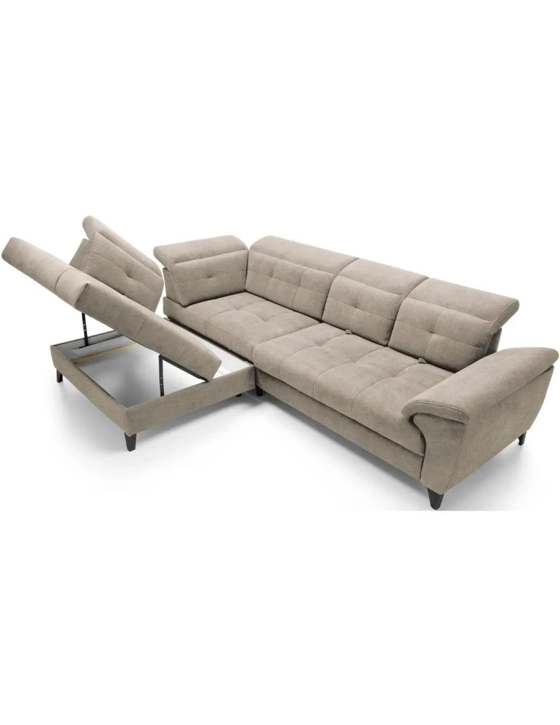 Divano ad angolo Beige 5 posti angolo sinistro molle ondulate INFERNO