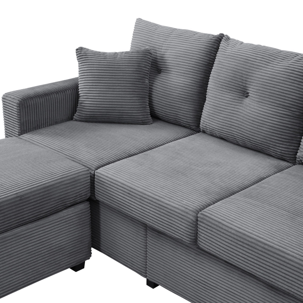 Divano angolare L-form con LED APP, pouf, corda, grigio antico