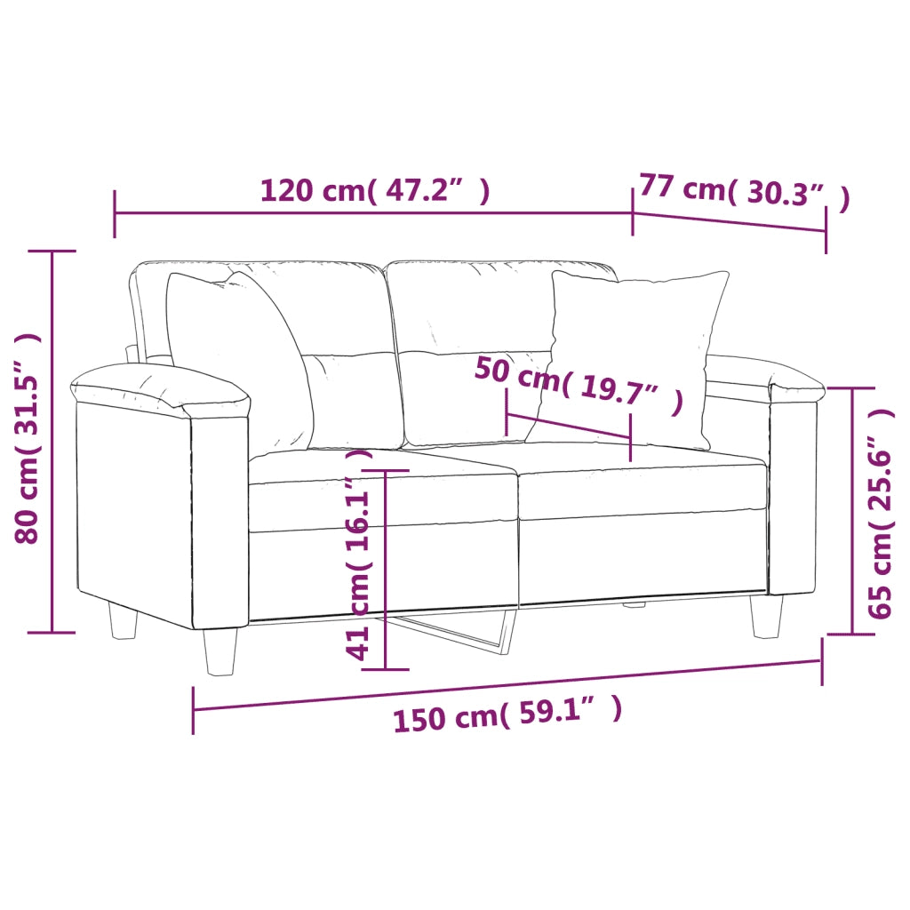 Divano a 2 Posti con Cuscini-Sofa 2 Posti con Cuscini Beige 120 cm Tessuto Microfibra