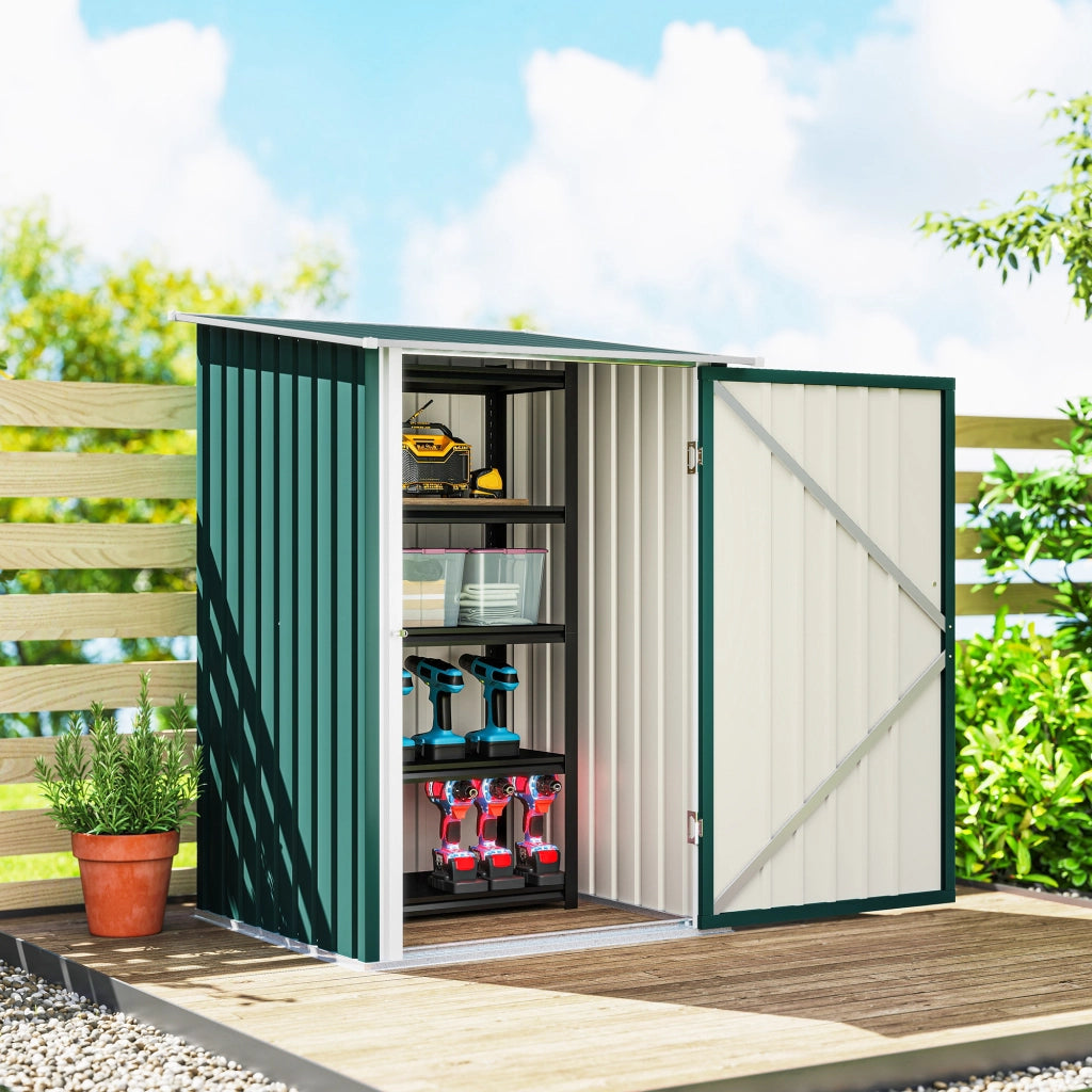 Casetta Box da Giardino Porta Attrezzi 100x104x160 cm con Porta a Battente in Acciaio Galvanizzato Verde