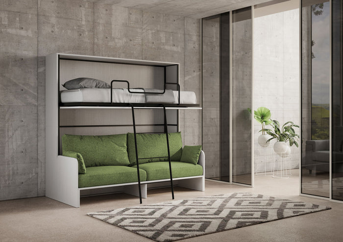 Letto Doppio A Scomparsa Kando Con Divano Bianco Frassino e Verde