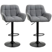 Set di 2 Sgabelli da Bar dal Design Retrò Regolabili in Altezza, Ecopelle, Effetto Lino, Grigio e Nero