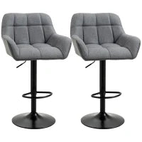 Set di 2 Sgabelli da Bar dal Design Retrò Regolabili in Altezza, Ecopelle, Effetto Lino, Grigio e Nero