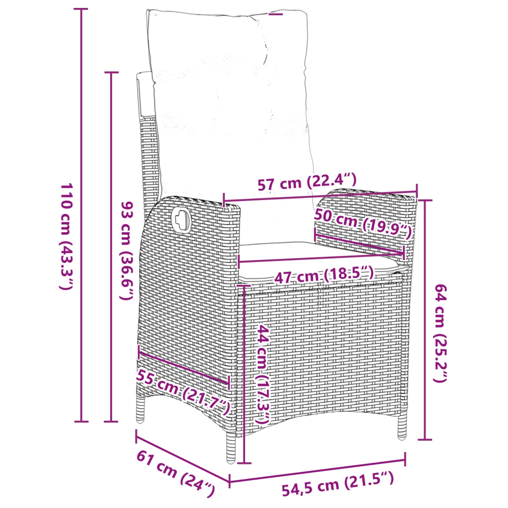 Set da Pranzo da Giardino 7 Pezzi con Cuscini - Polirattan Nero