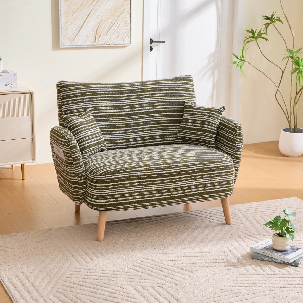 Divano Dritto 2 Posti con Tasche Laterali Braccioli Confortevoli Cuscino Schienale Moderno in Bouclé Verde Oliva