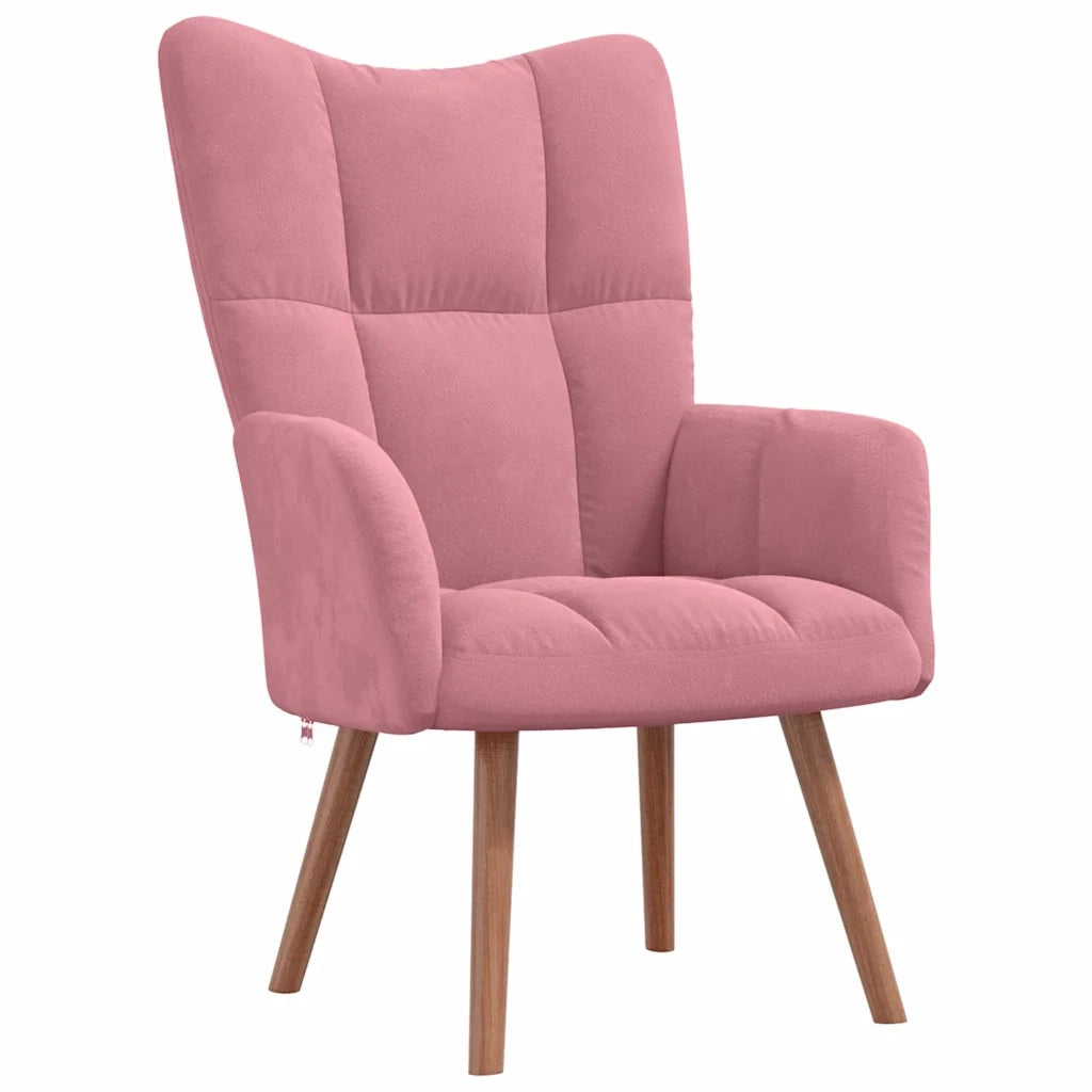 Divano Sedia-Poltrona Relax con Poggiapiedi Rosa in Velluto 250796